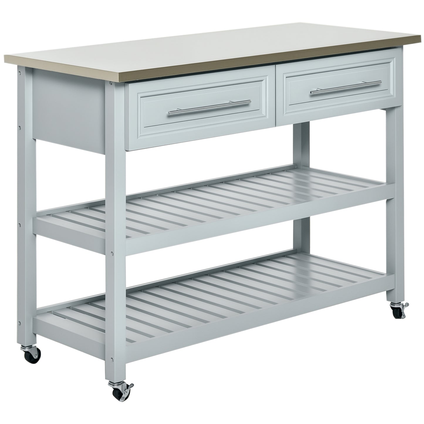 Kitchen Island Cart with Stainless Steel Top & Storage - Light Gray