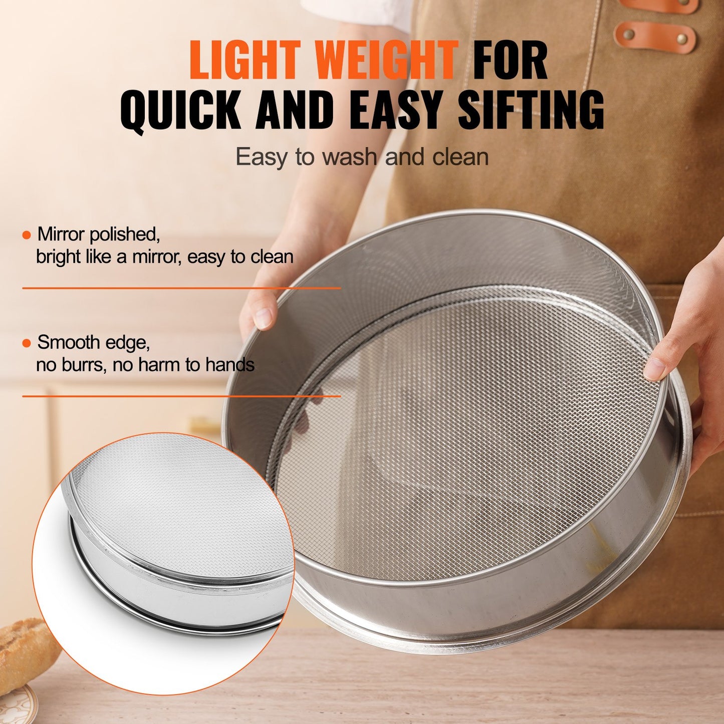 Stainless Steel Flour Sieve Fine Mesh Sifter for Baking and Cooking