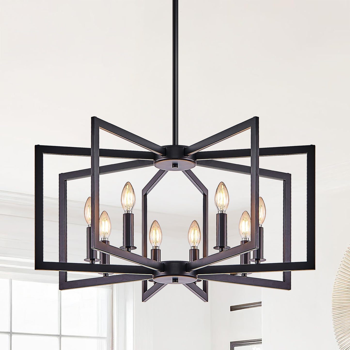 27-Inch Modern Black Geometric Pendant Light Fixture for Living Room Kitchen