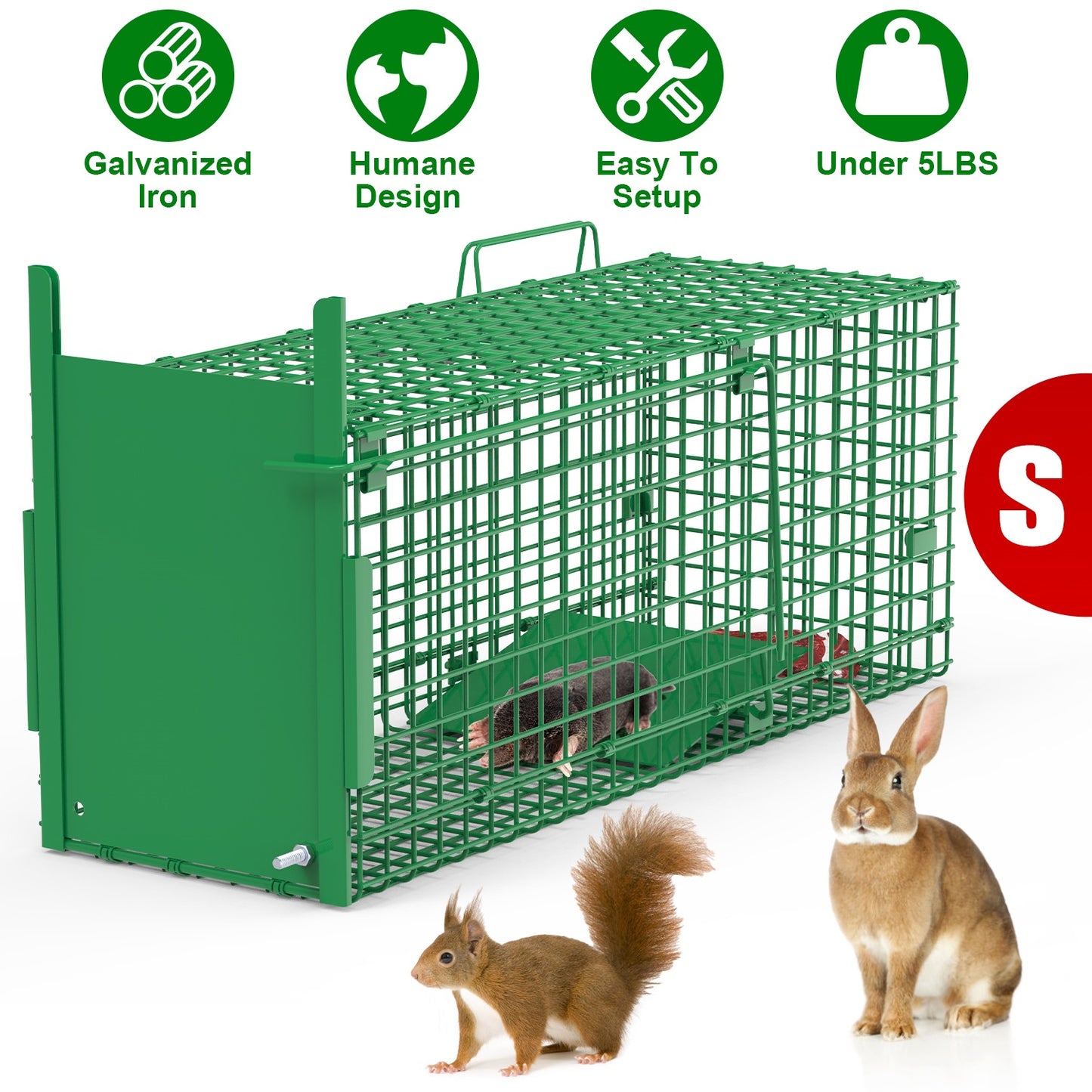 Humane Live Animal Cage Trap - Galvanized Iron, Multiple Sizes