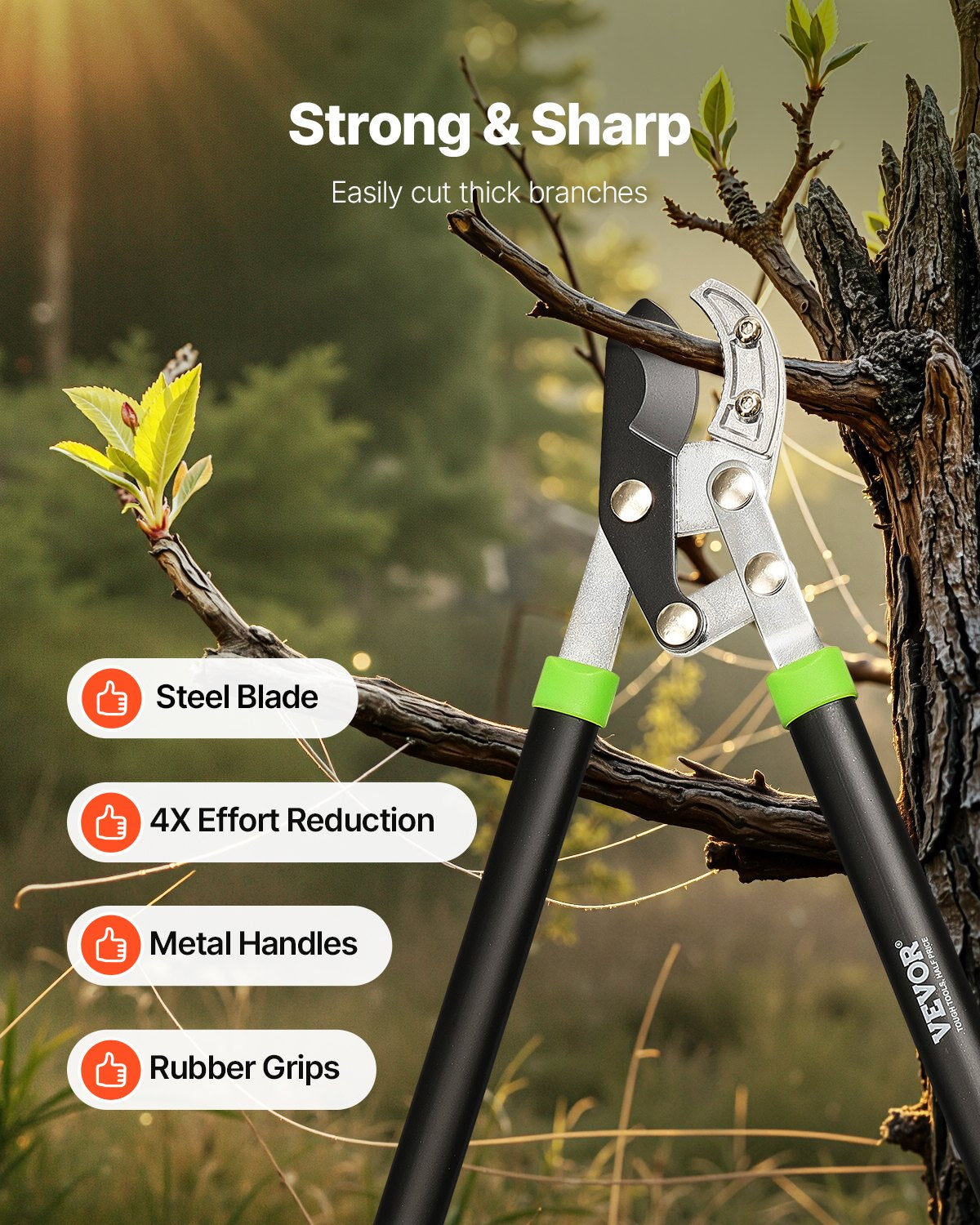 32 Inch Heavy Duty Tree Trimming Loppers - Steel Branch Cutter Up to 2 Inch Diameter