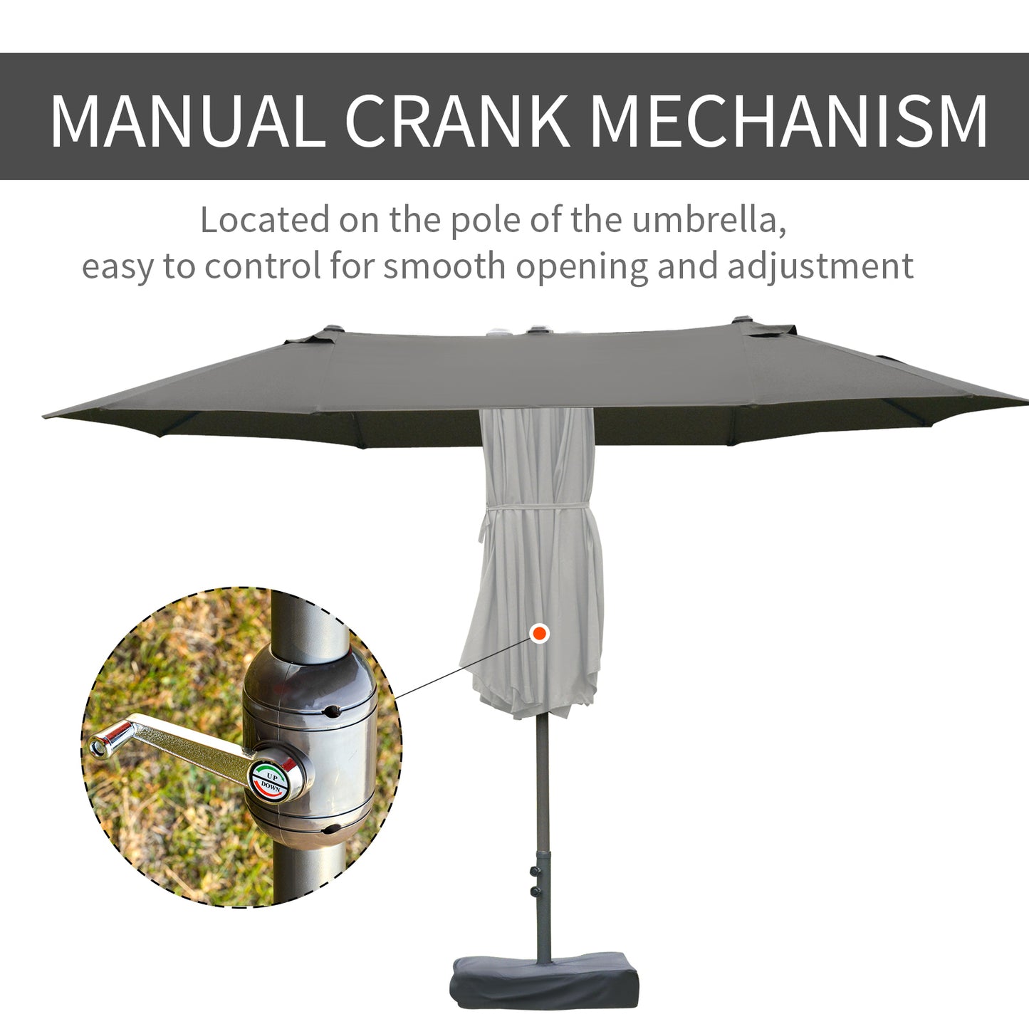 15' Double-Sided Patio Umbrella with Steel Base & UV Protection - Dark Gray