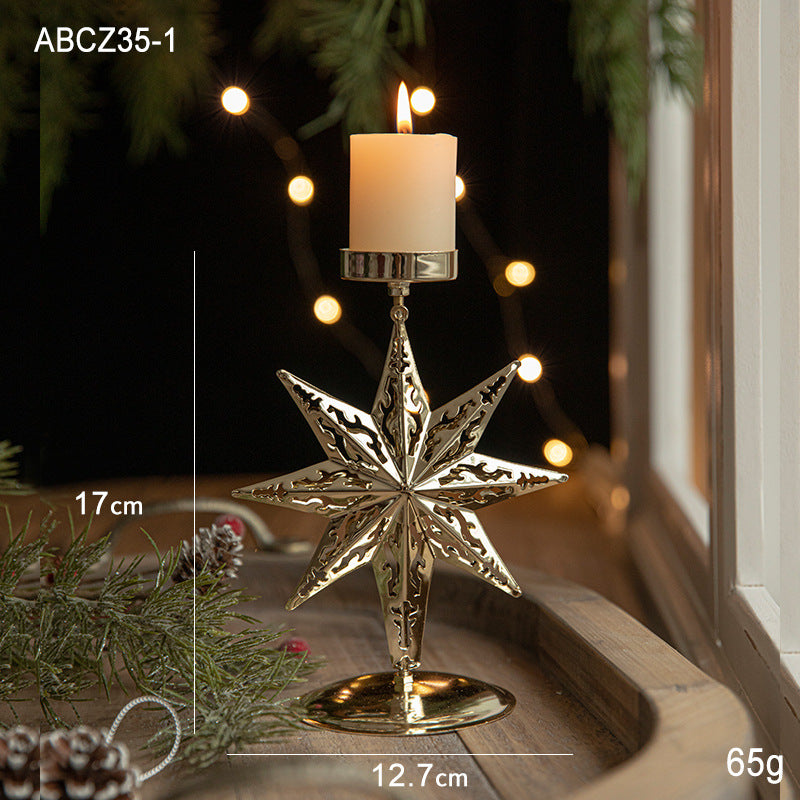Christmas Candlestick Window Decor Iron Tray - Golden Festive Home Accent