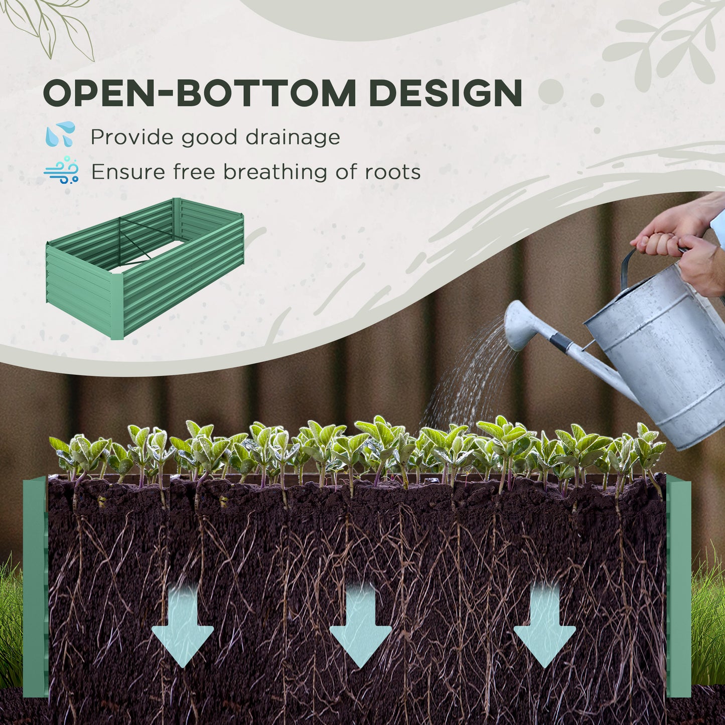 Galvanized Steel Raised Garden Bed 71x36x23 Inches Outdoor Planter with Reinforced Rods - Light Green