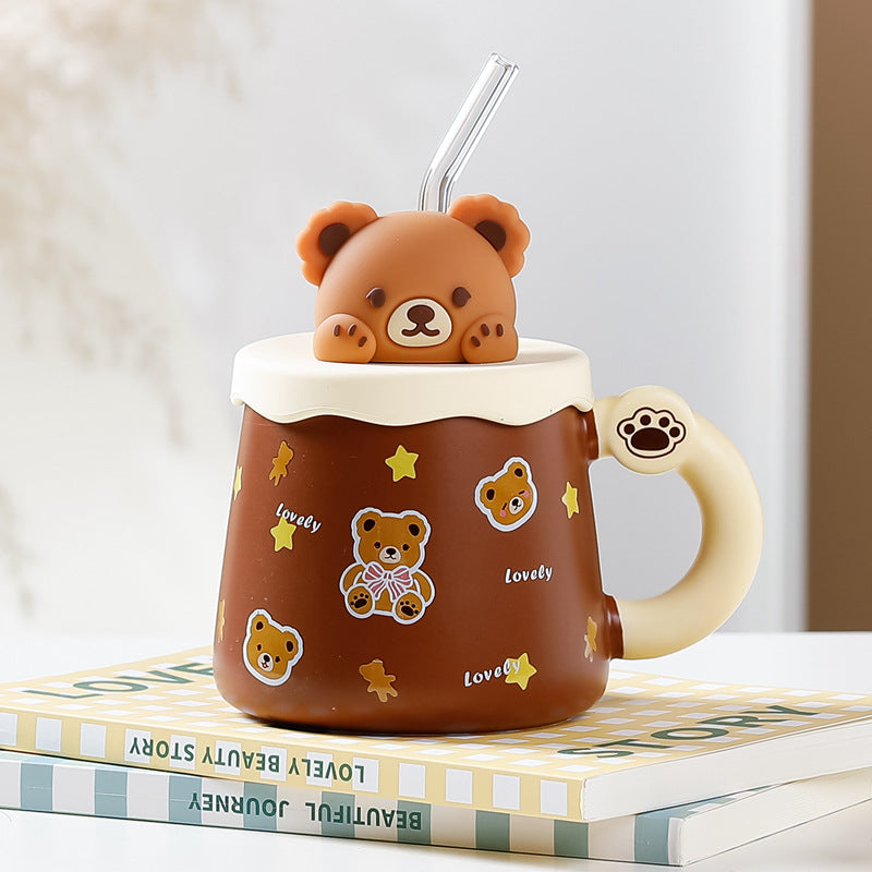 Large Capacity Straw Mug with Lid and Handle - 360ML-420ML, Korean Style Drinkware