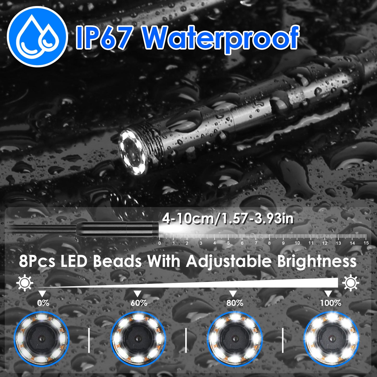 Endoscope Camera with 4.3-Inch Color Screen 1080P Waterproof 8mm Borescope Inspection Tool