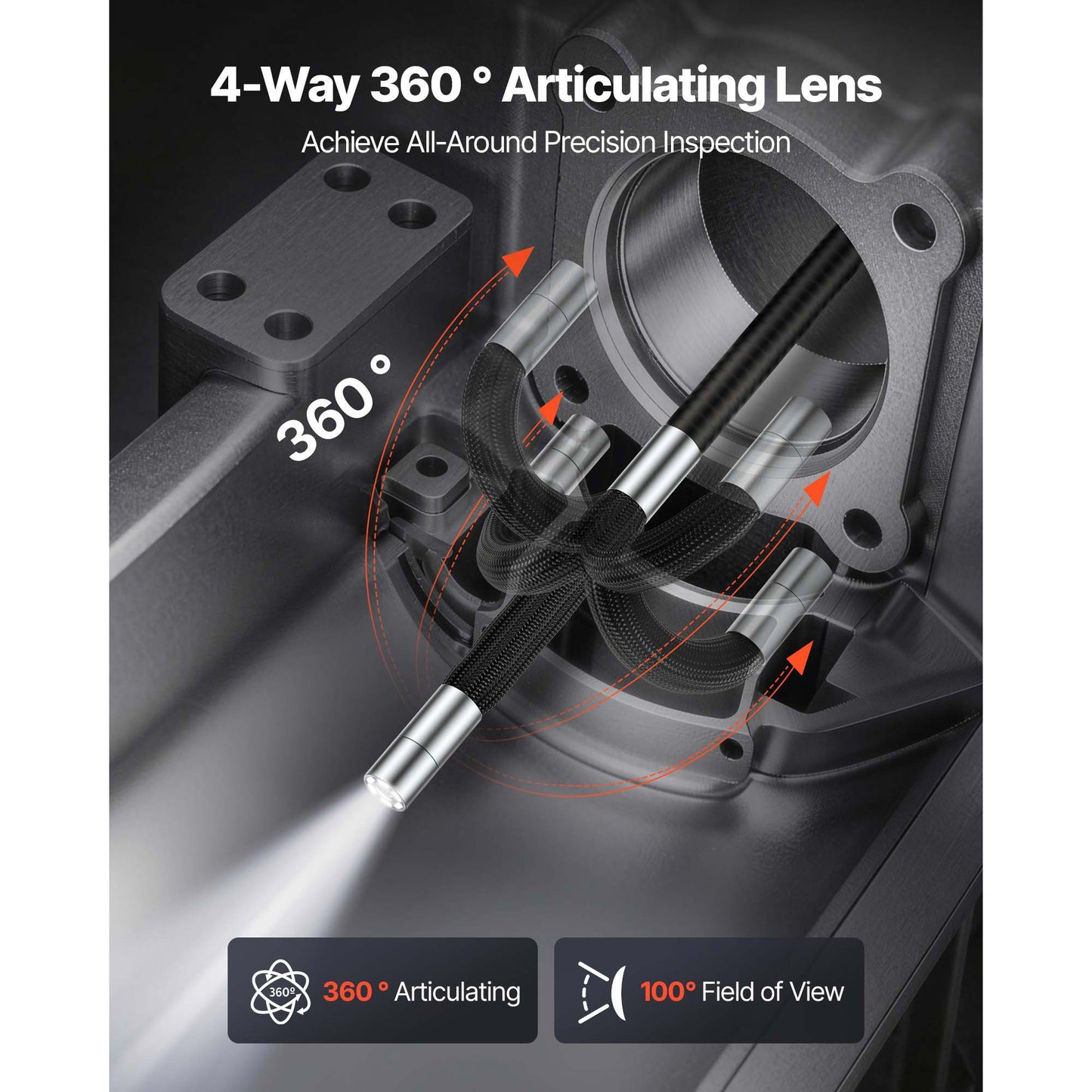Articulating Endoscope Camera with Light, 6-Inch HD IPS Screen, 8X Zoom, Waterproof for Auto & Plumbing