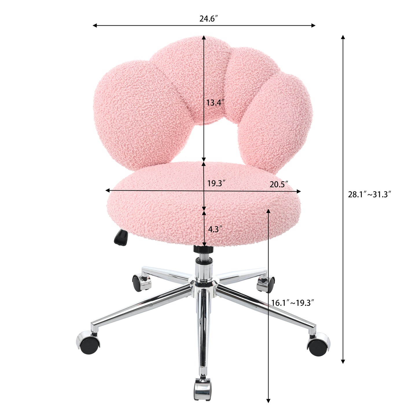 360° Swivel Height Adjustable Pink Teddy Fabric Office Chair