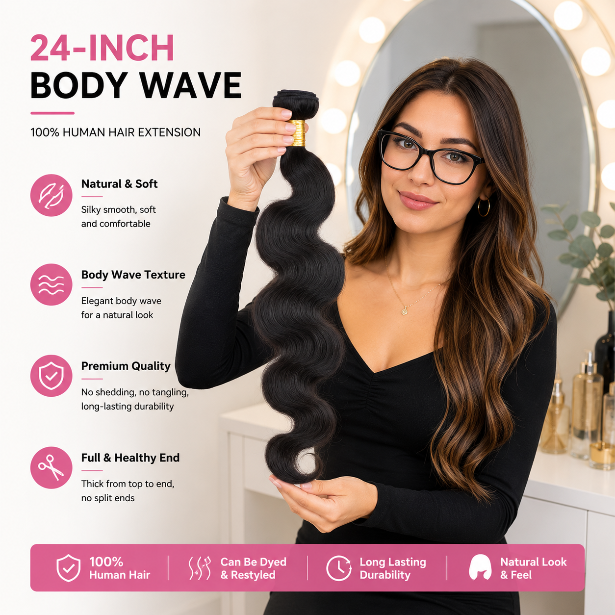 24-Inch Body Wave Human Hair Bundles - Virgin Remy Hair Weave