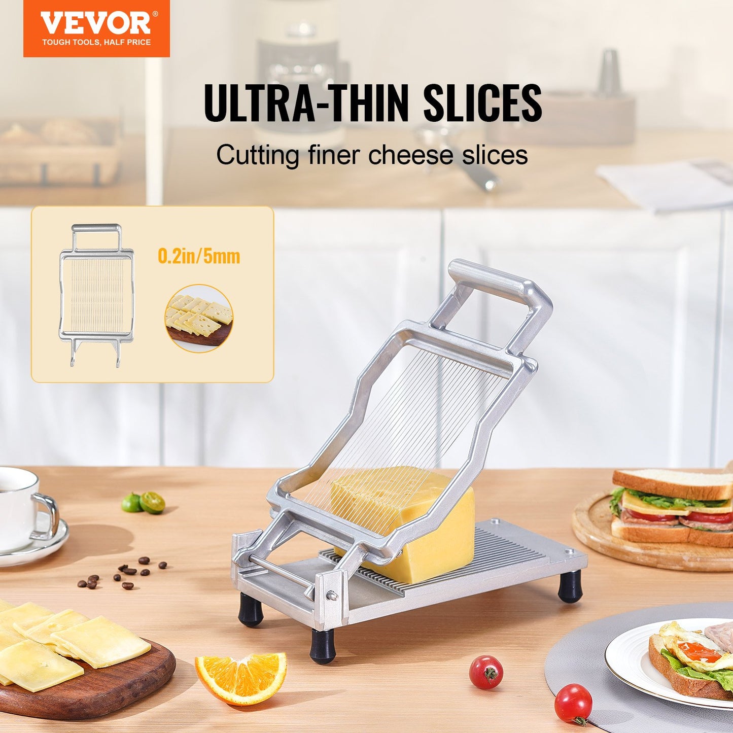 Ultra-Thin Cheese Slicer with Wire - Durable Kitchen Cutter, Silver