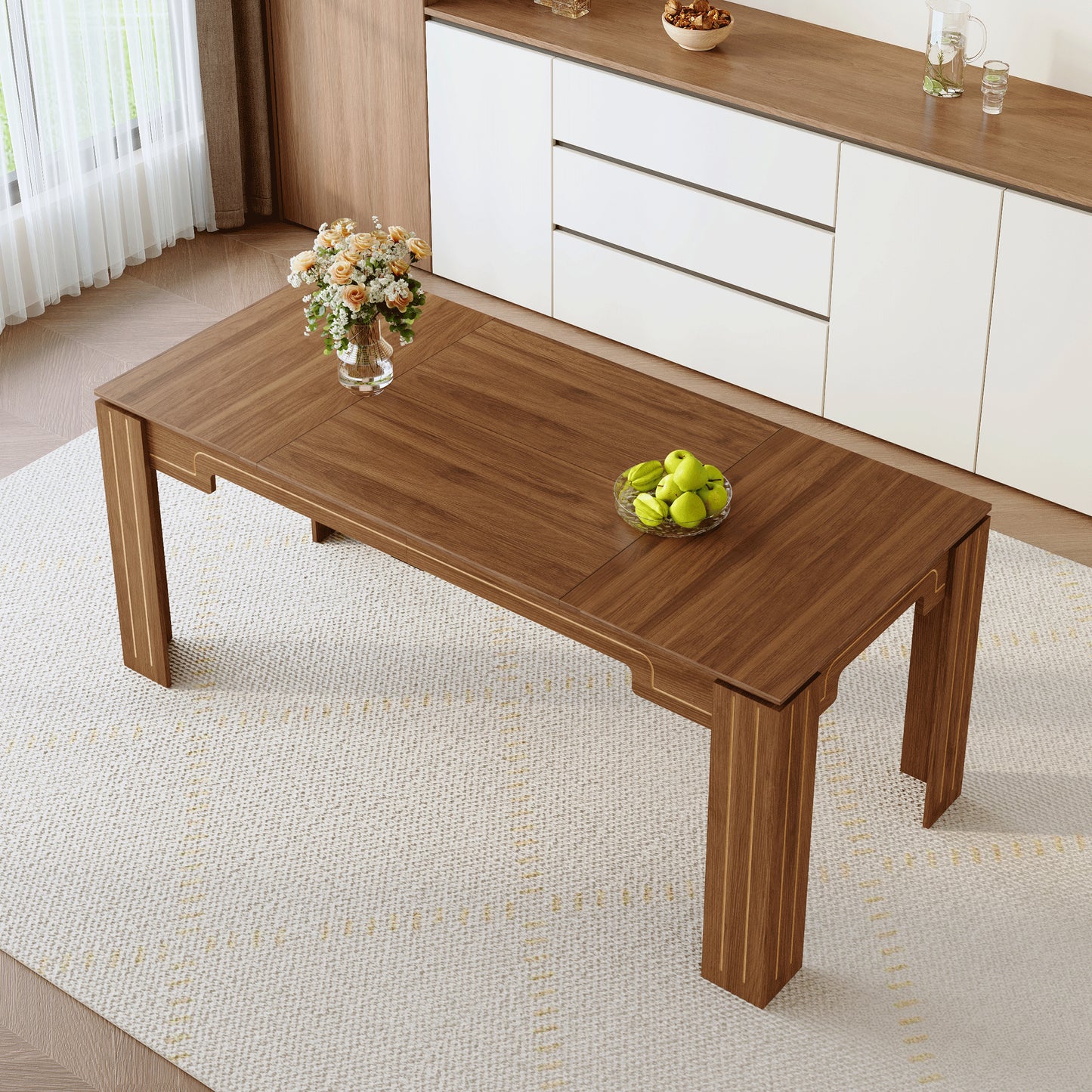 71 X 31.5 Inch Walnut MDF Spliced Tabletop Dining Table With Grooved