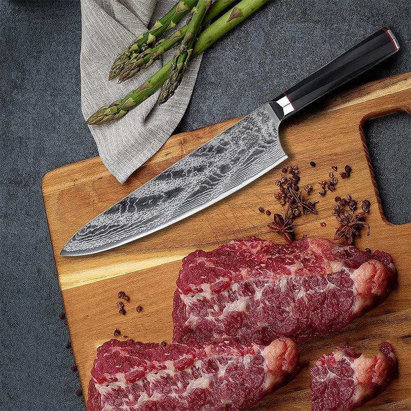 Japanese Imported Damascus Steel Kitchen Slicing Knife for Meat Cutting - Silver