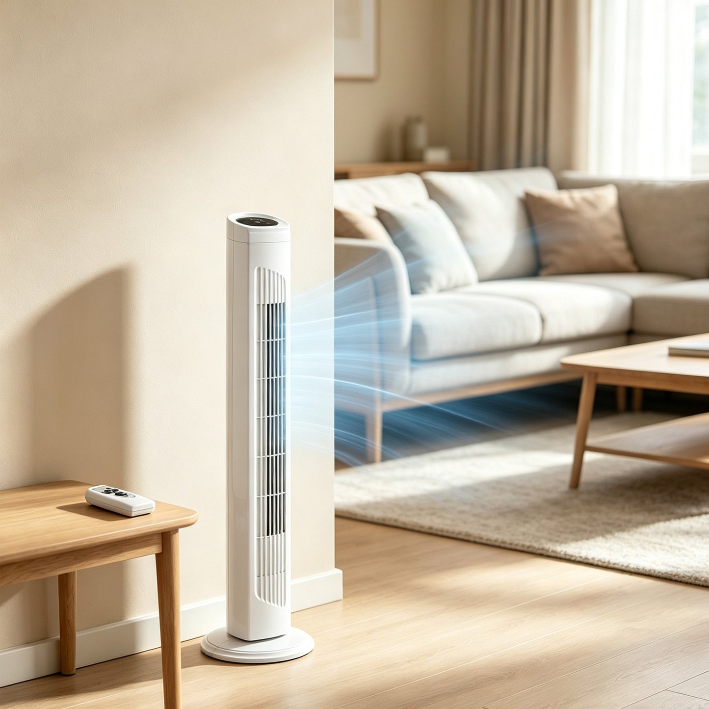 32 Inch Tower Fan with Remote, Touch Control, 3 Speeds, Oscillation, 7.5H Timer, White Home Cooling Fan