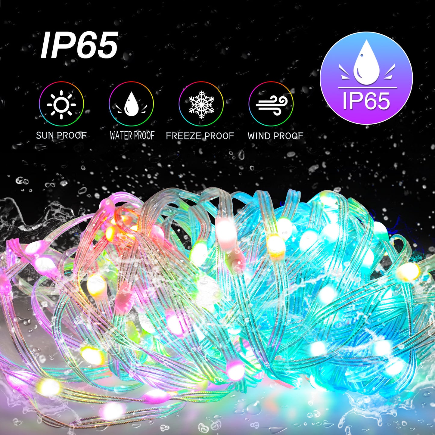 Outdoor RGB LED Rope Lights with Remote Control - 200 LEDs, Plug-In, Durable String Lighting