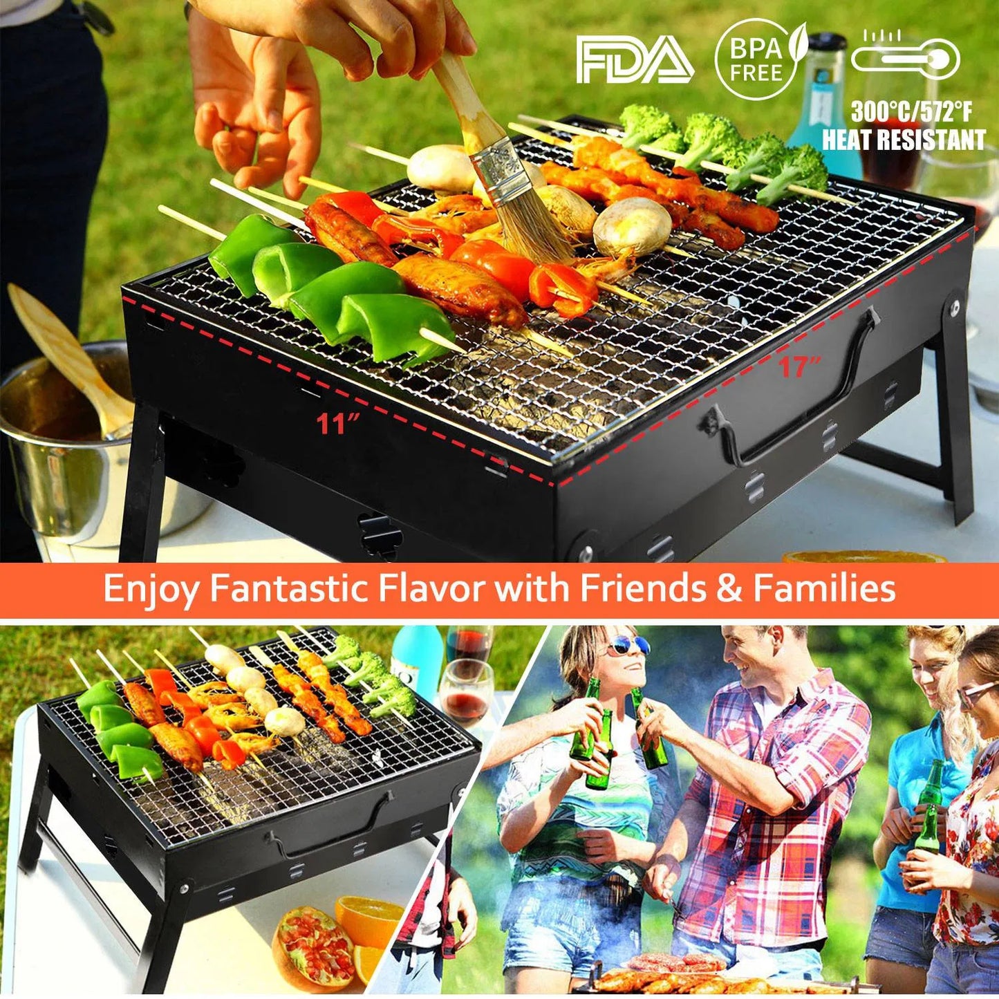 Portable Foldable Charcoal Grill - Lightweight BBQ for Camping