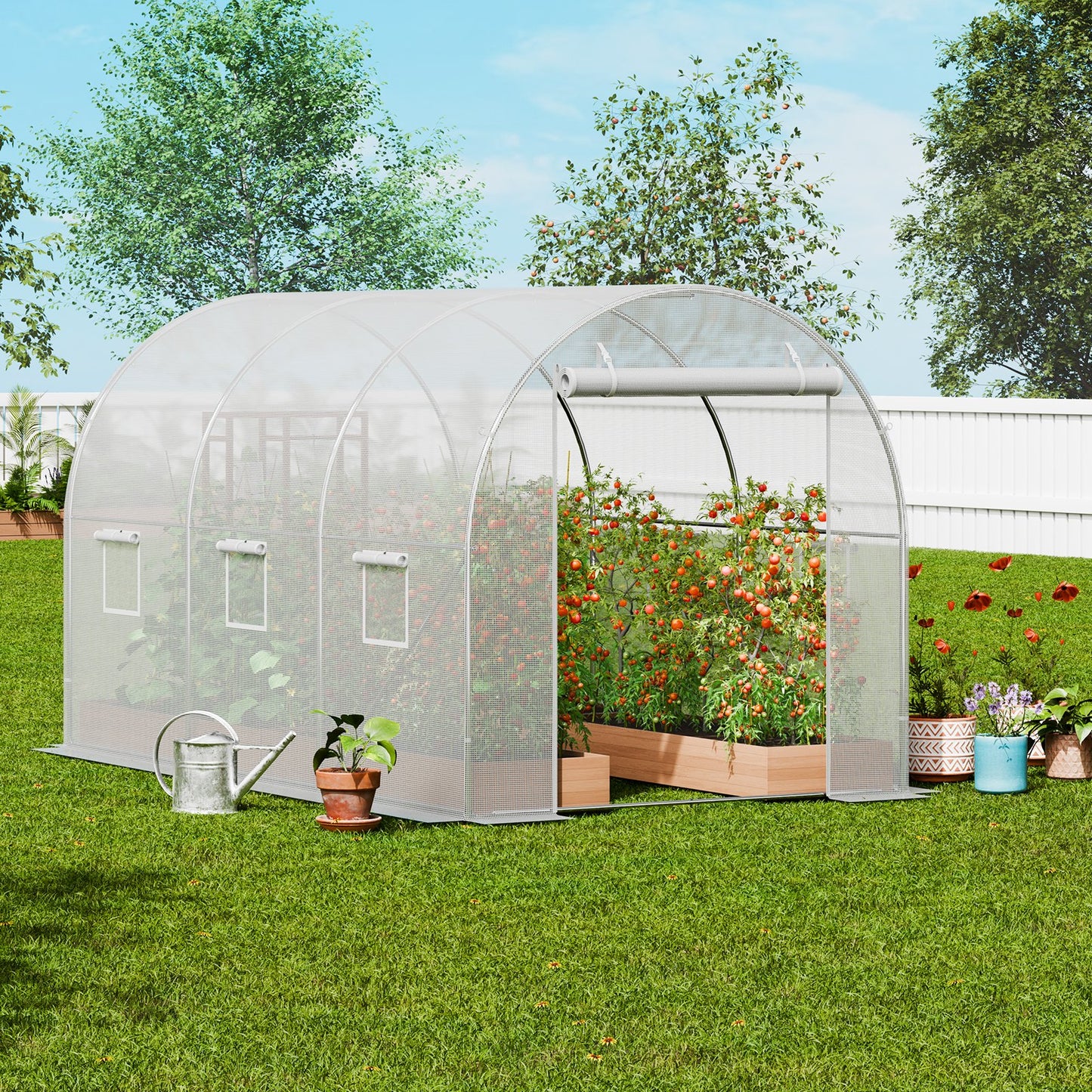 Walk-In Greenhouse Tunnel 9.58x6.43x6.23 ft Galvanized Frame PE Cover White