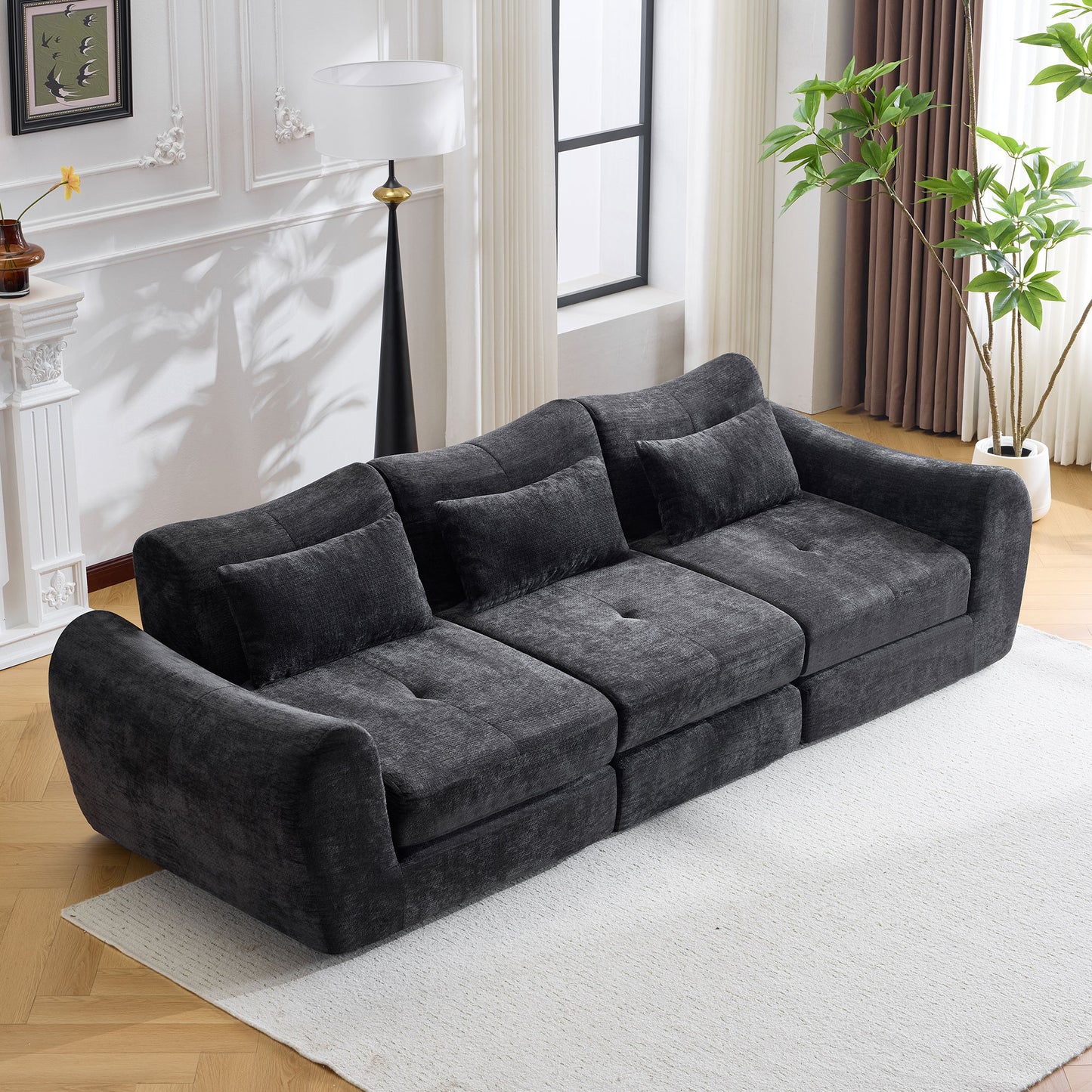 Modular Cloud Sofa Bed - Convertible Sectional Cushioned Sofa - Black