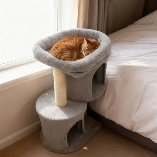 26-Inch Compact Cat Tree with 2 Condos & Sisal Posts, Small Space Cat Tower
