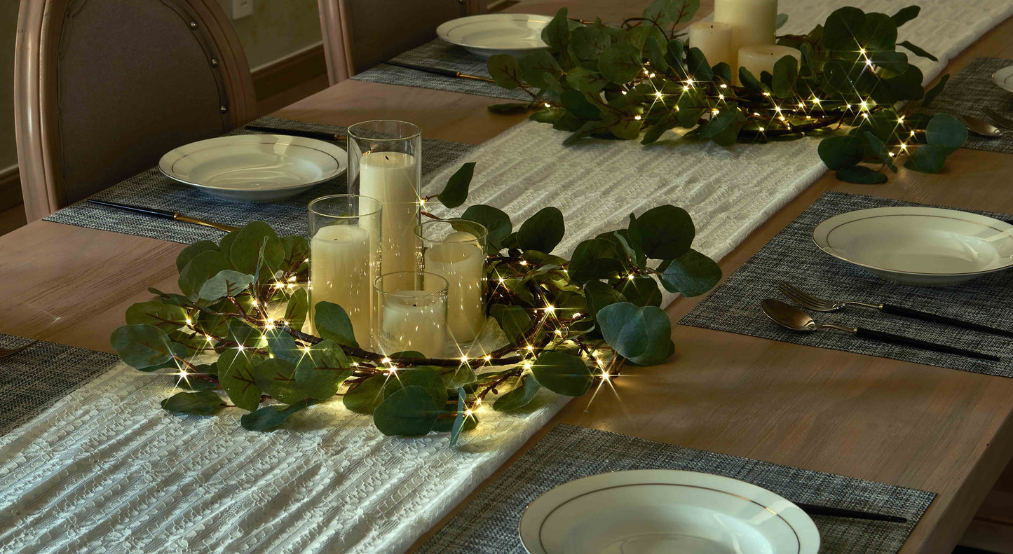 Eucalyptus Leaf Wreath with LED Lights - 72-Inch Decorative Light