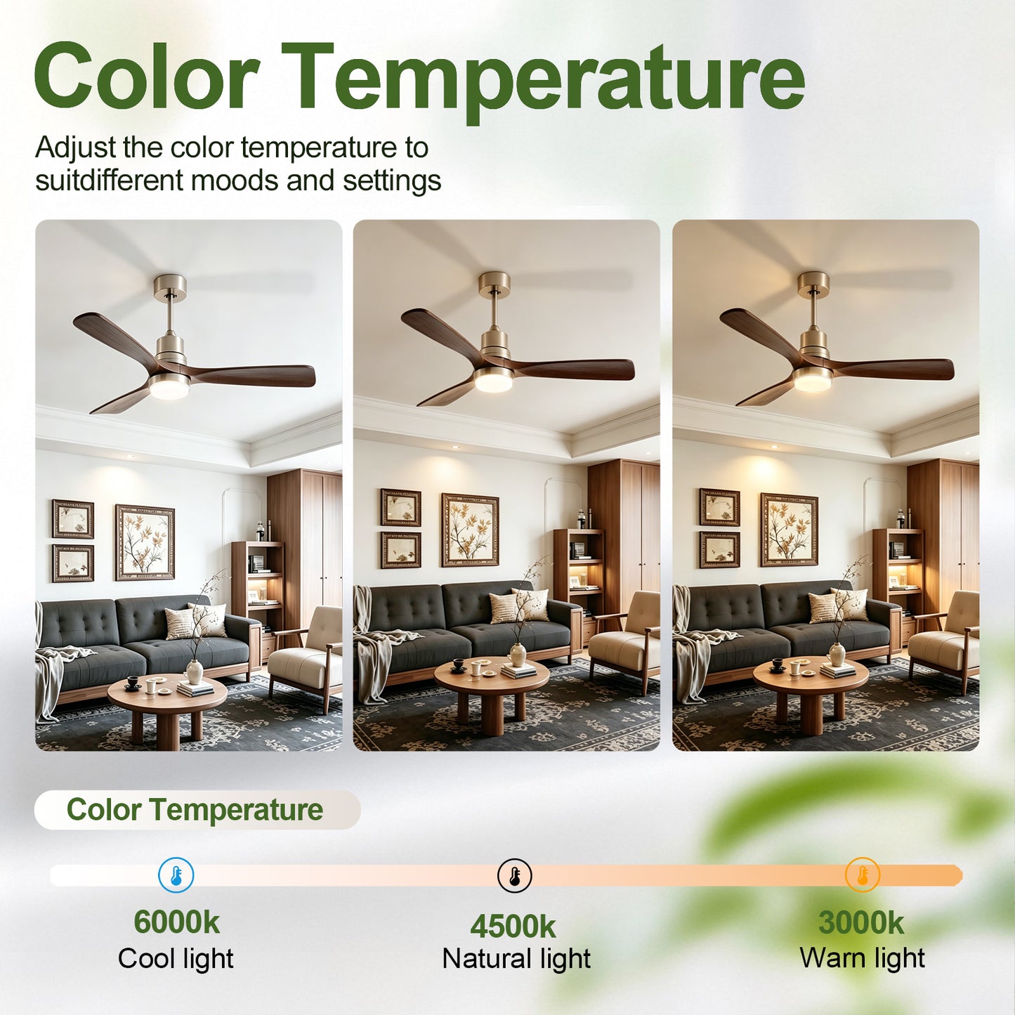52 Inch Indoor Outdoor Ceiling Fan with Lights and Remote - Modern 3-Blade Design, DC Motor, Brushed Nickel