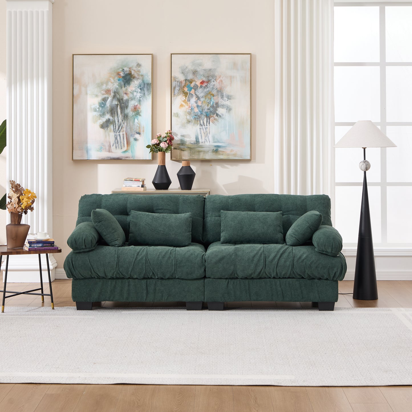 Modular Sectional Sofa - Green, Deep Seat Loveseat with Pillows