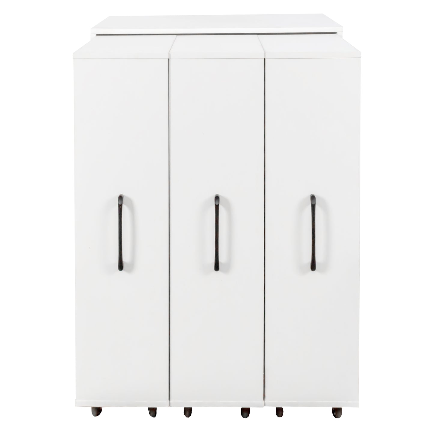 3-Tier Bookcase with Sliding Doors and Wheels - White