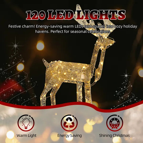 Motorized Christmas Reindeer with LED Lights - 3.6FT Outdoor Decor