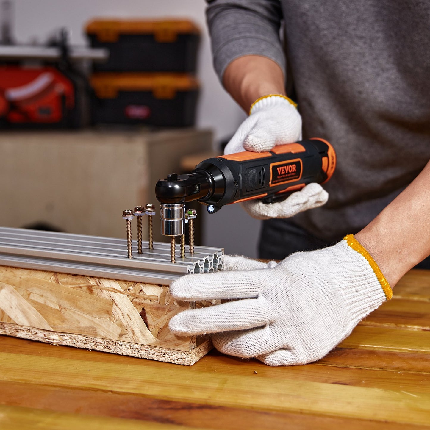 Cordless Electric Ratchet Wrench Set 12V 33 ft-lb Power Tool with 2 Batteries & 10 Sockets