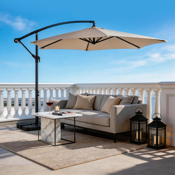 10FT Round Offset Patio Umbrella with Crank & Adjustable Tilt