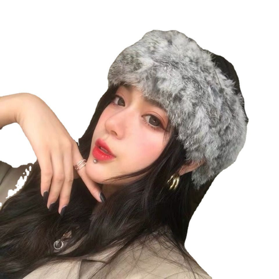 Rabbit Fur Visor Headband - Warm Winter Fashion
