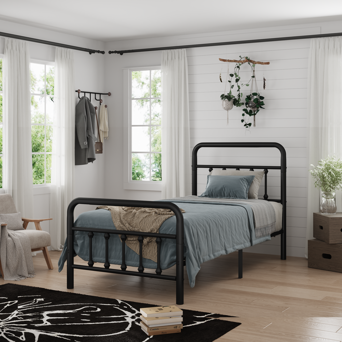 Twin Metal Bed Frame with Headboard - Black, Under Bed Storage