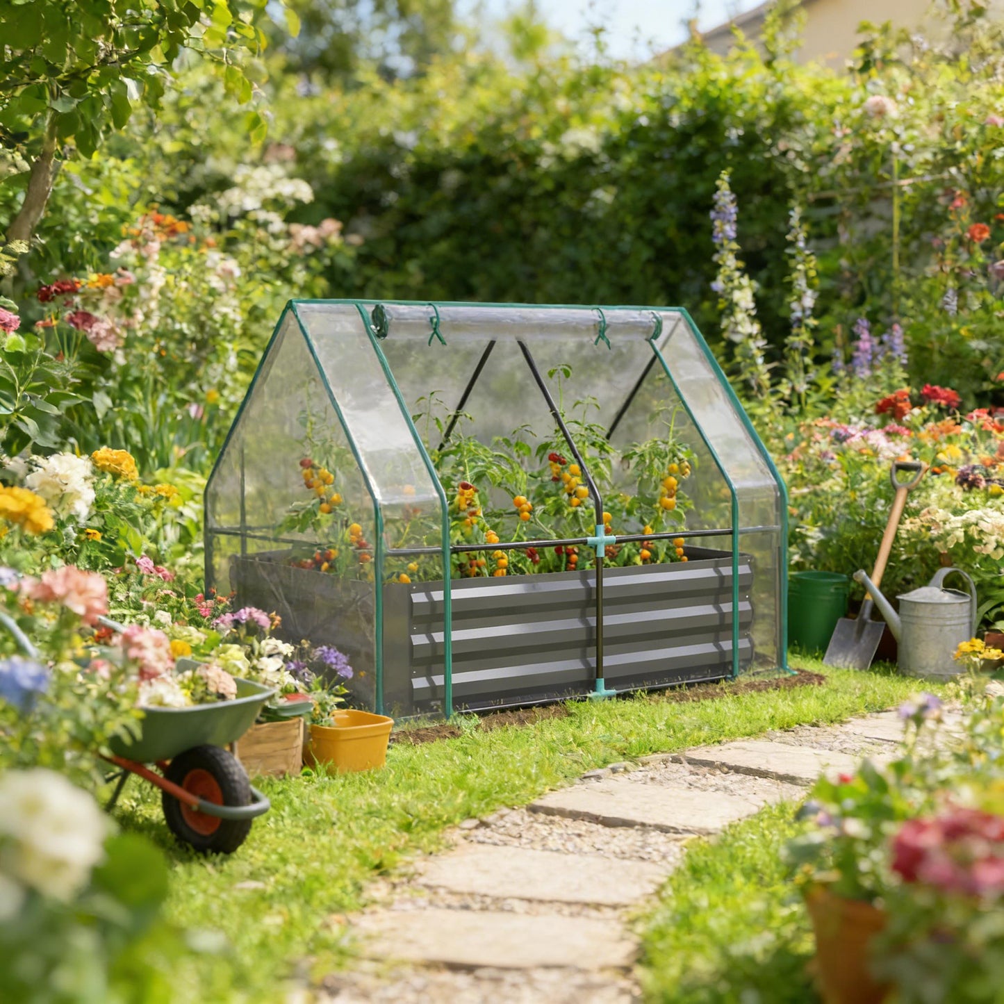2-in-1 Raised Planter Greenhouse with Galvanized Steel Frame