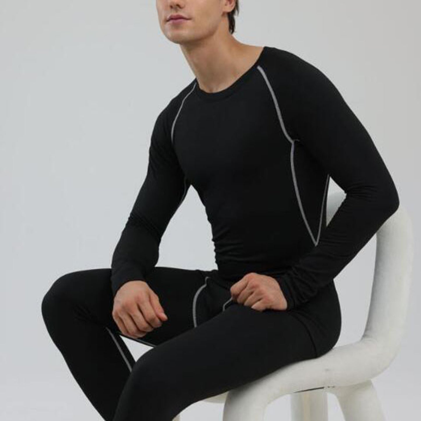 Men Thermal Underwear Set Slim Fit Base Layer Top Bottoms Suit For