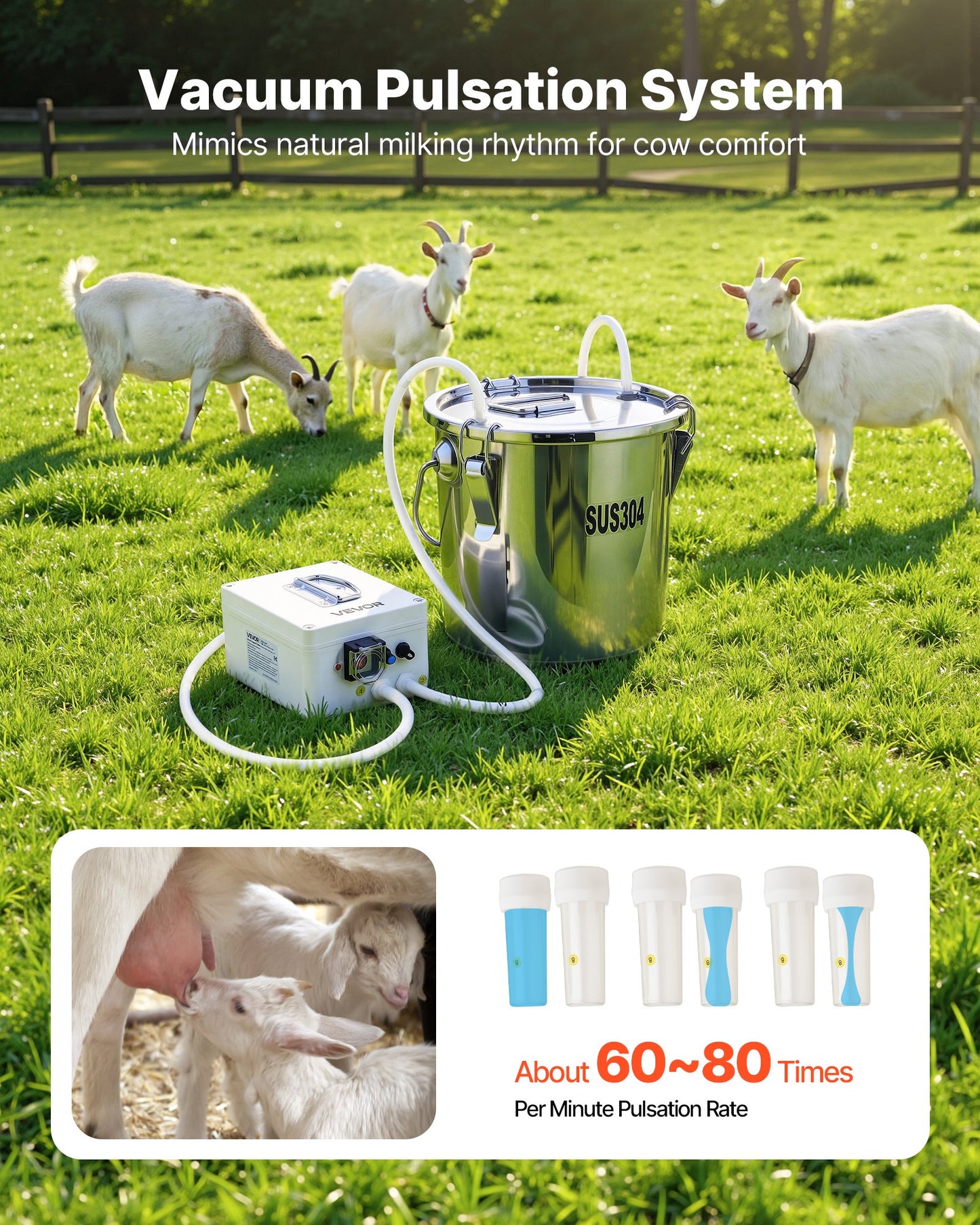 Cordless Goat Milking Machine with Stainless Steel Bucket & Rechargeable Battery