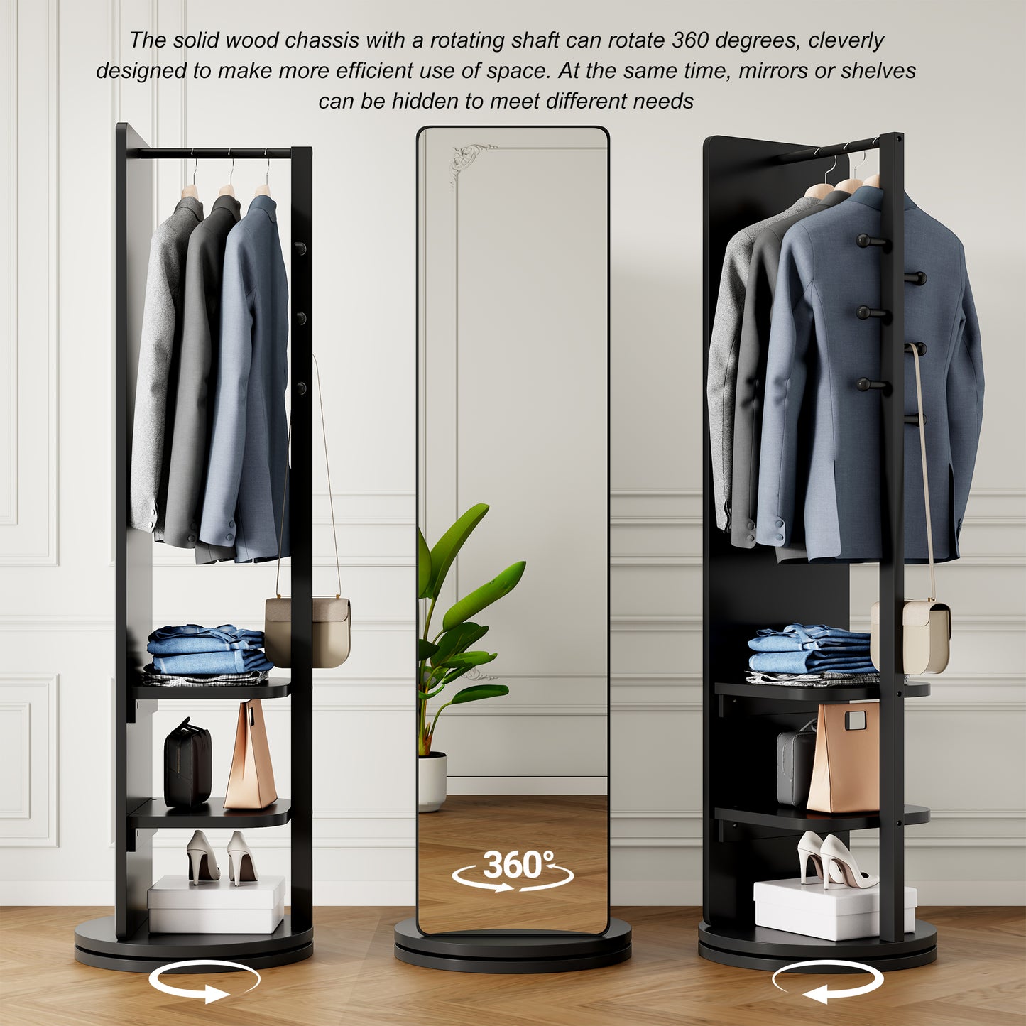 360 Rotating 69x20in Multifunctional Full Length Mirror With Hook