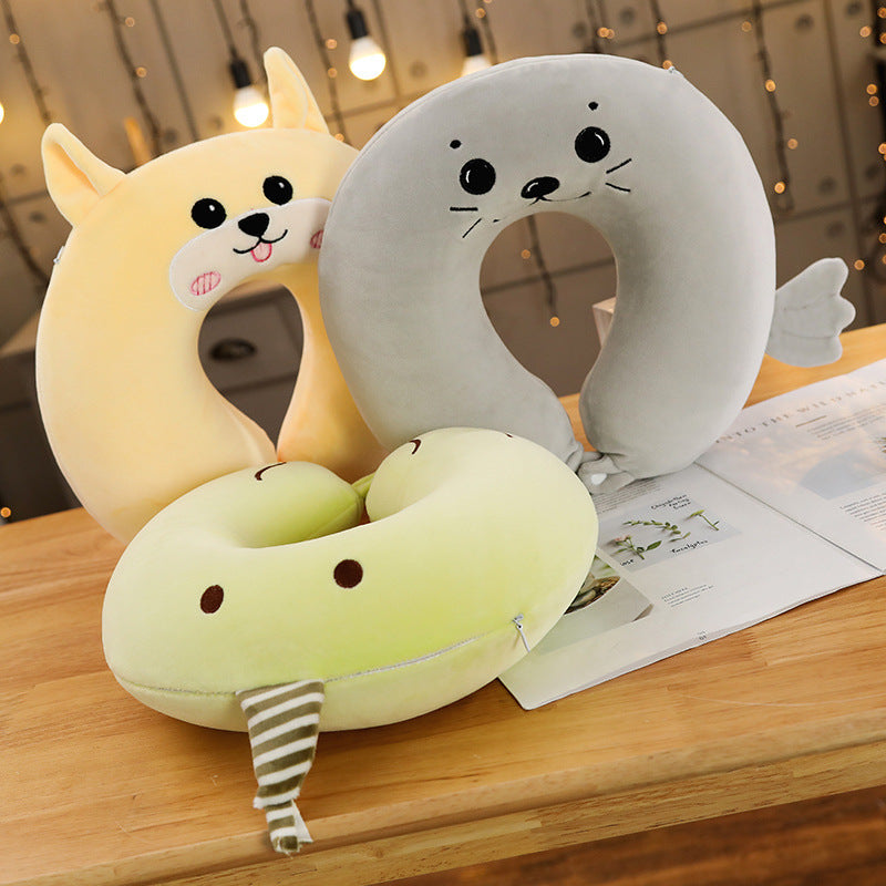 Cartoon Memory Cotton U-Shaped Cervical Pillow - Adjustable Colors