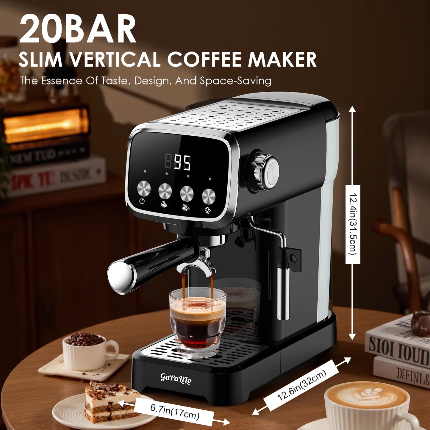 20BAR Slim Espresso Machine with Milk Frother & Cup Warmer