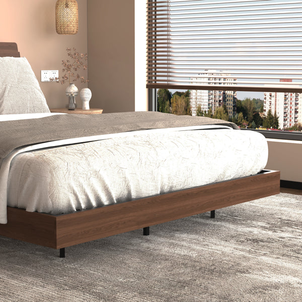 Queen Floating Bed Frame with LED Lights & Charging Station