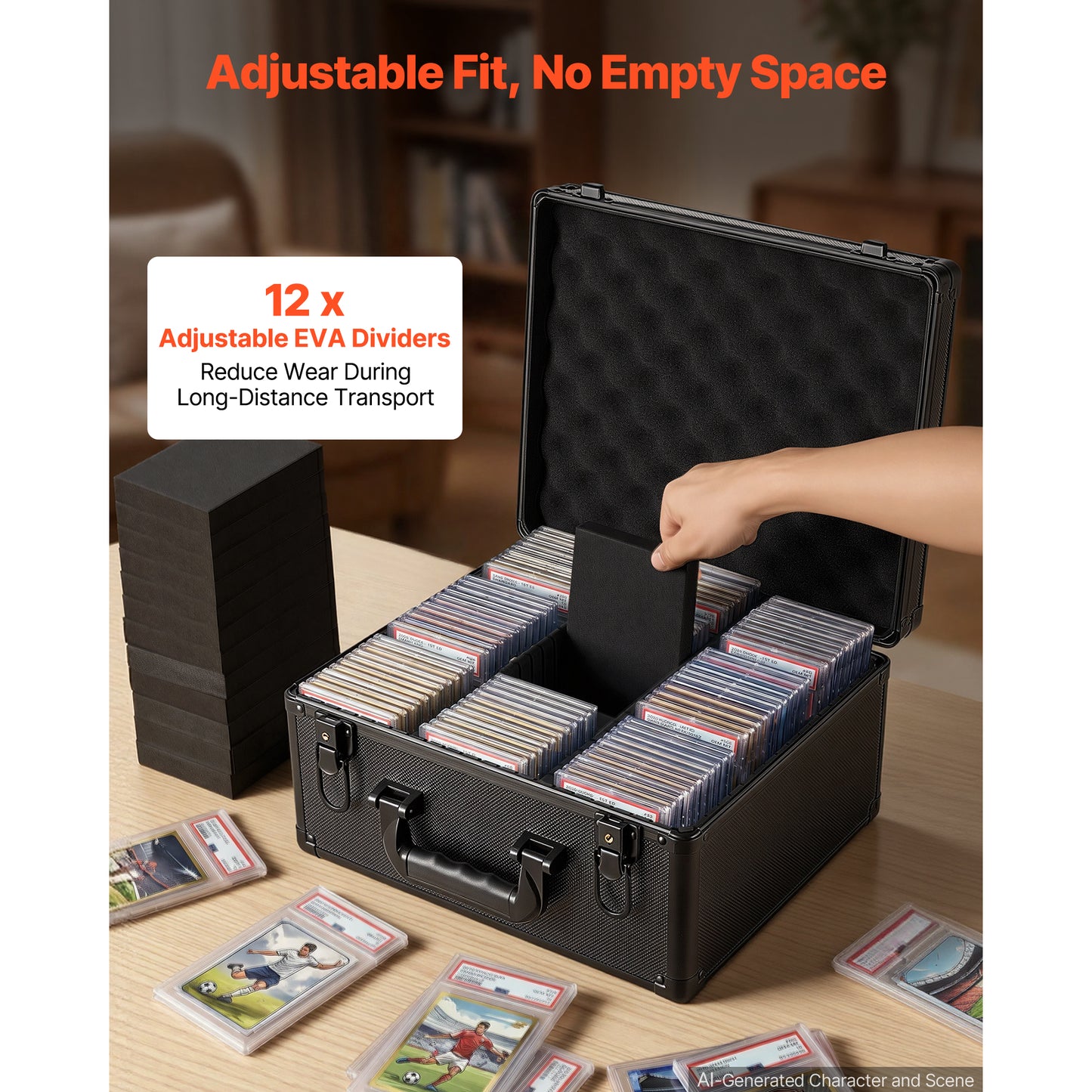 Card Storage Box for PSA Slabs and Trading Cards - 3 Rows, 12 Dividers, Mechanical Lock