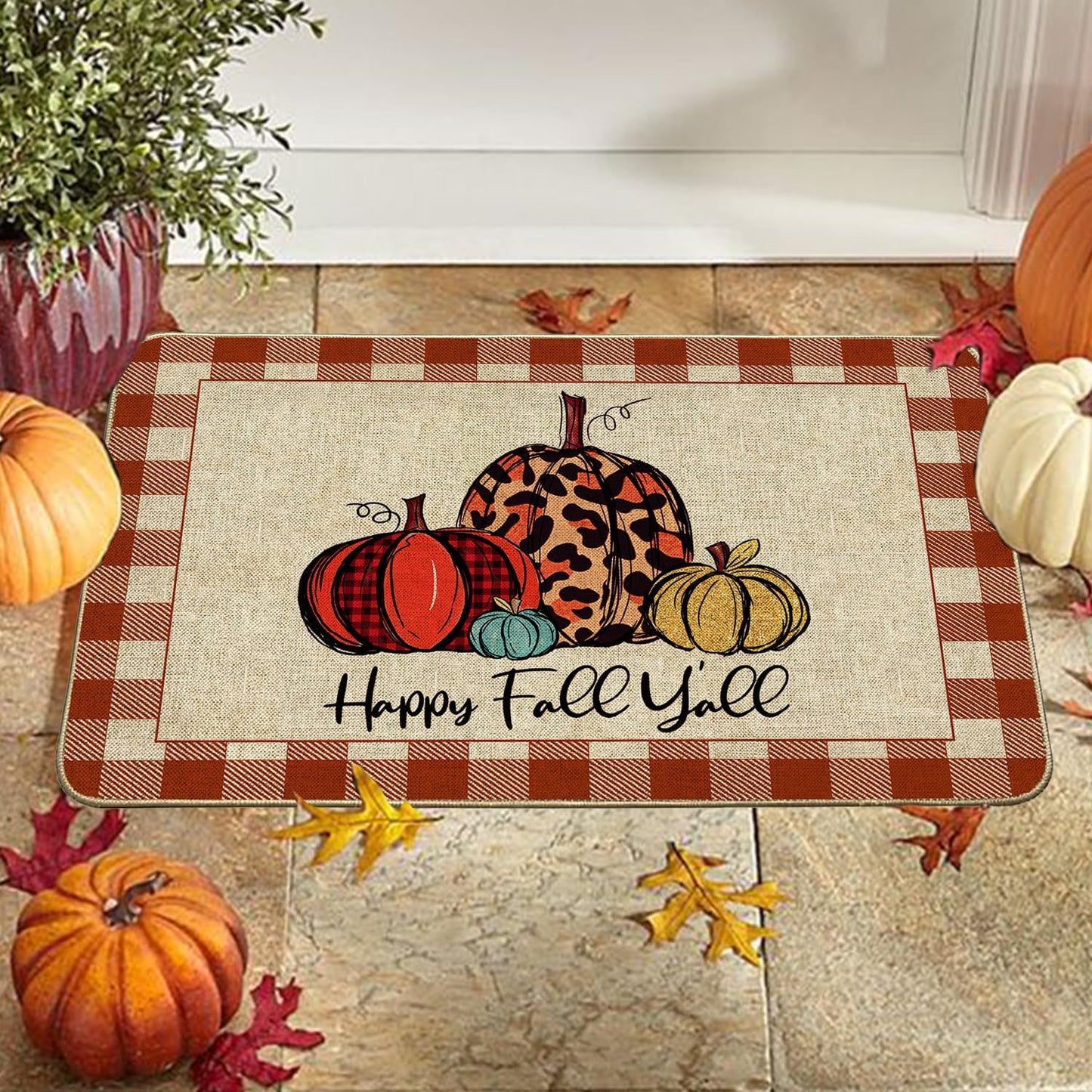 Country Striped Christmas Floor Mat - Festive Holiday Decor for Home & Garden