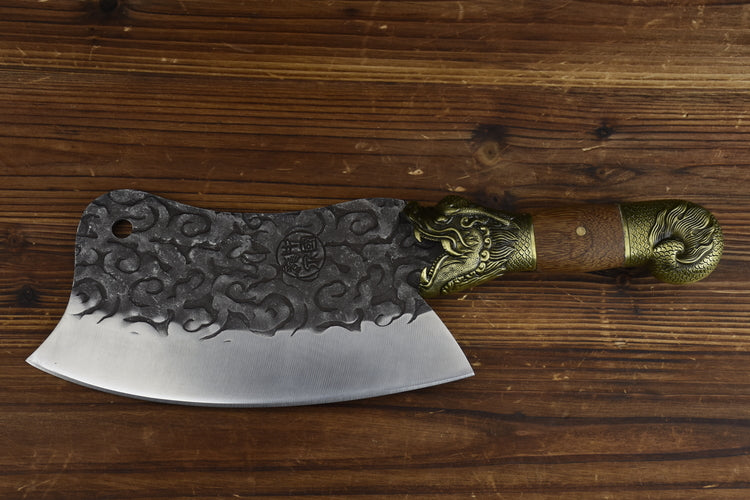 Bone Handle Chopping Knife with Copper Alloy Blade - Silver 33cm