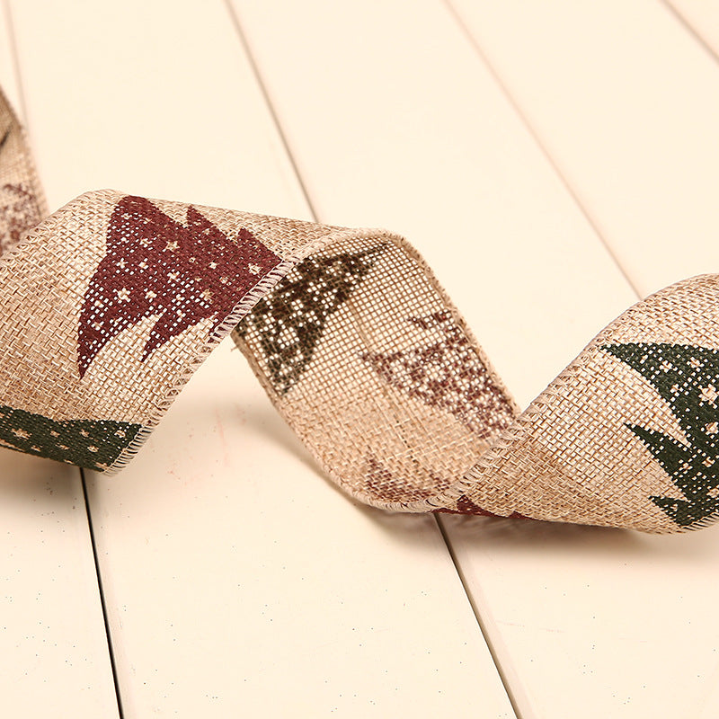 Christmas Linen Ribbon for Holiday Decorations 2M - Festive Craft Material