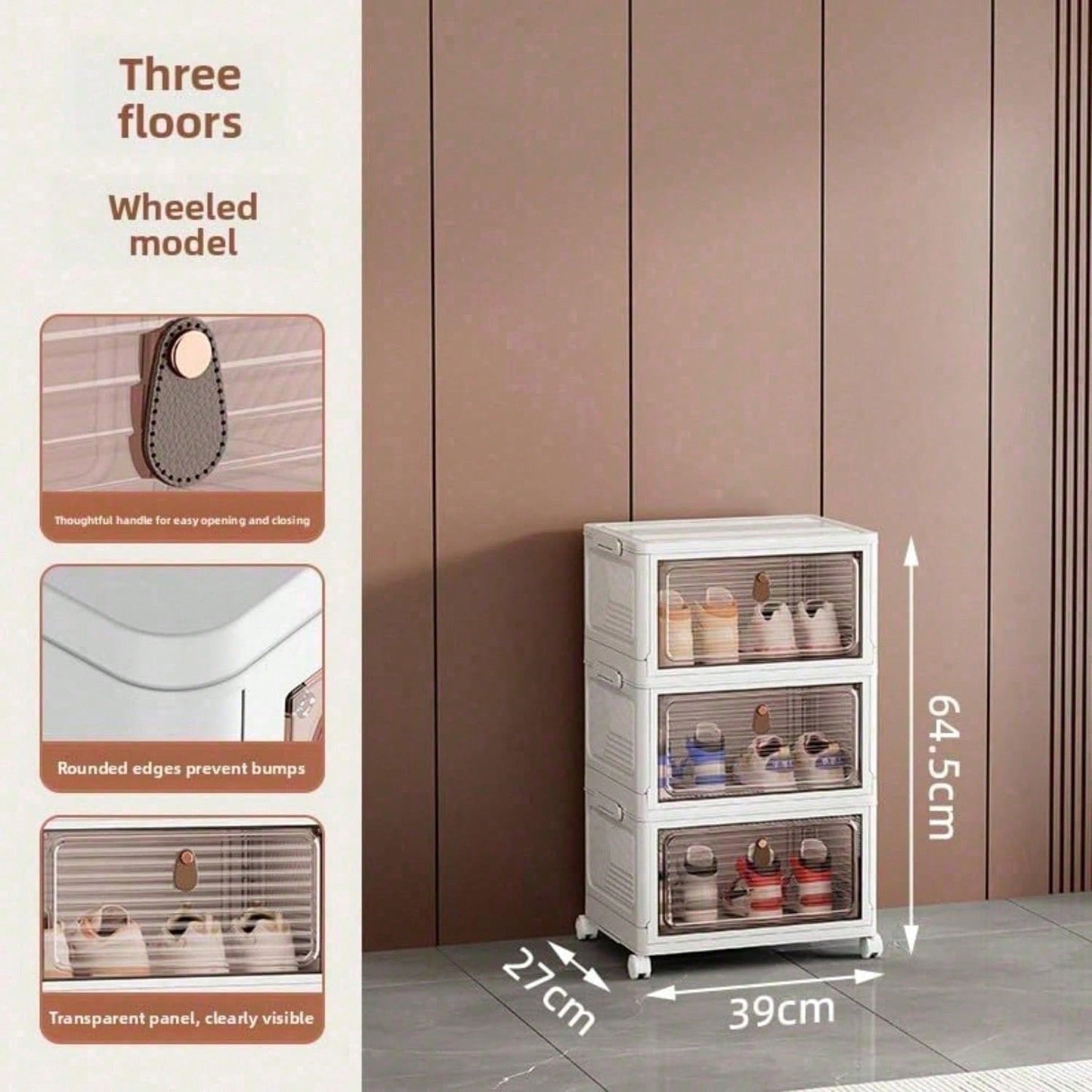 Stackable Shoe Storage Rack, Plastic Cabinet With Clear Doors For