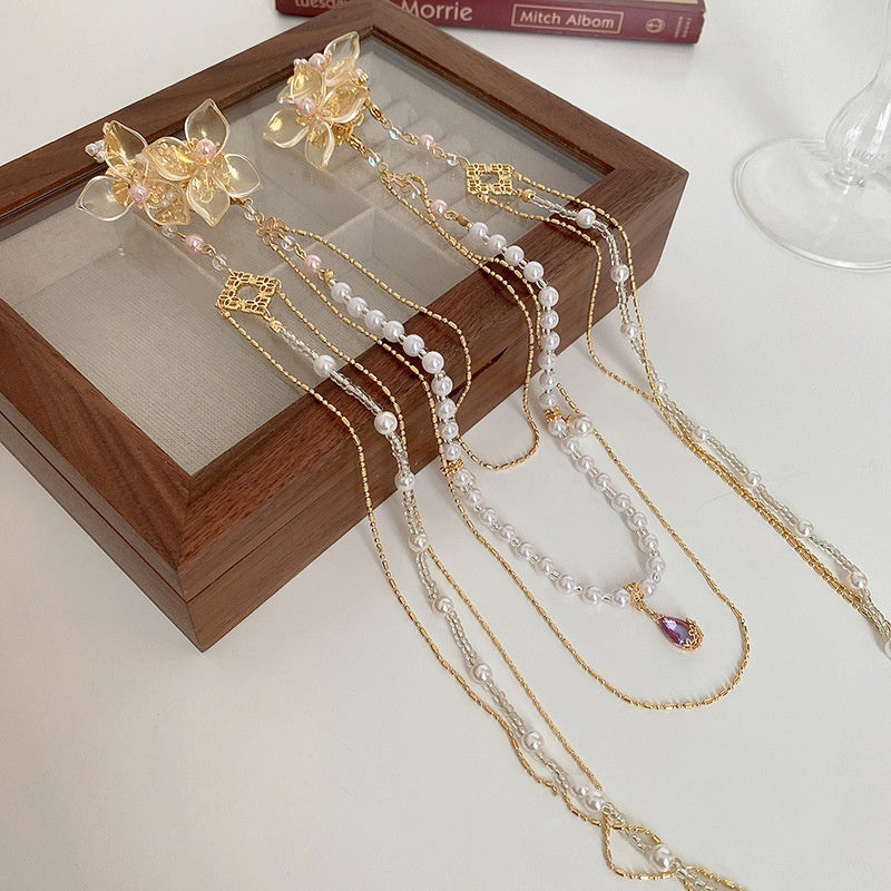 Women's Pearl Diamond Flower Hairpin - Gold