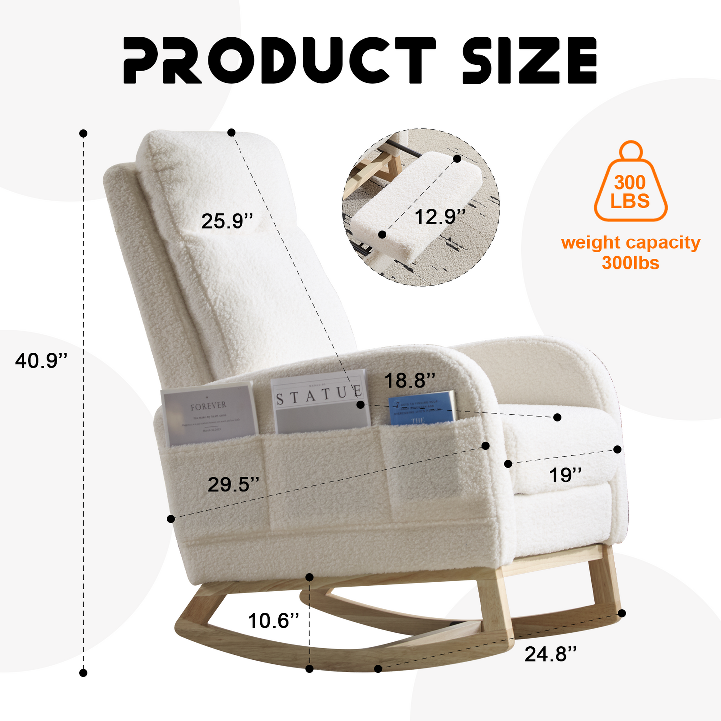 Upholstered Rocking Chair with Solid Wood Legs - White
