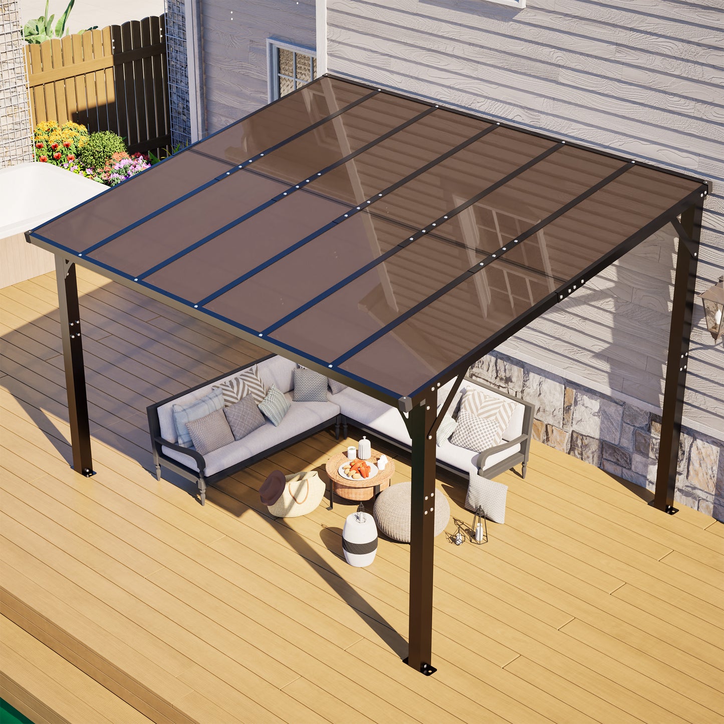 12x10 FT Hardtop Gazebo with Tinted Roof - Brown