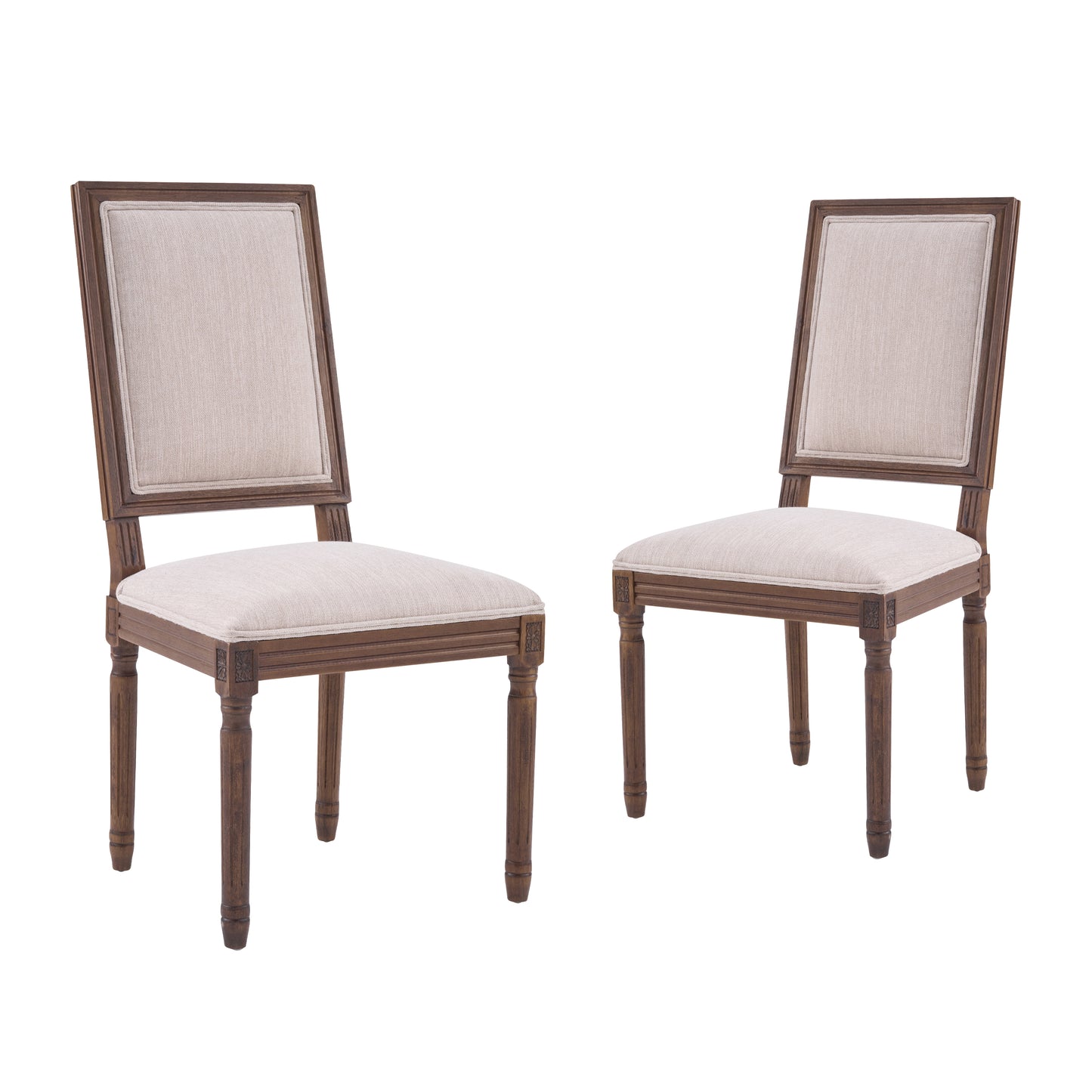 French Country Dining Chairs - Upholstered Cane Backrest, Set of 2