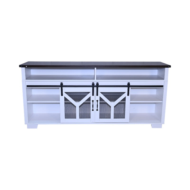 65.3-Inch TV Stand with LED Light Strips and Barn Door - White & Black Walnut