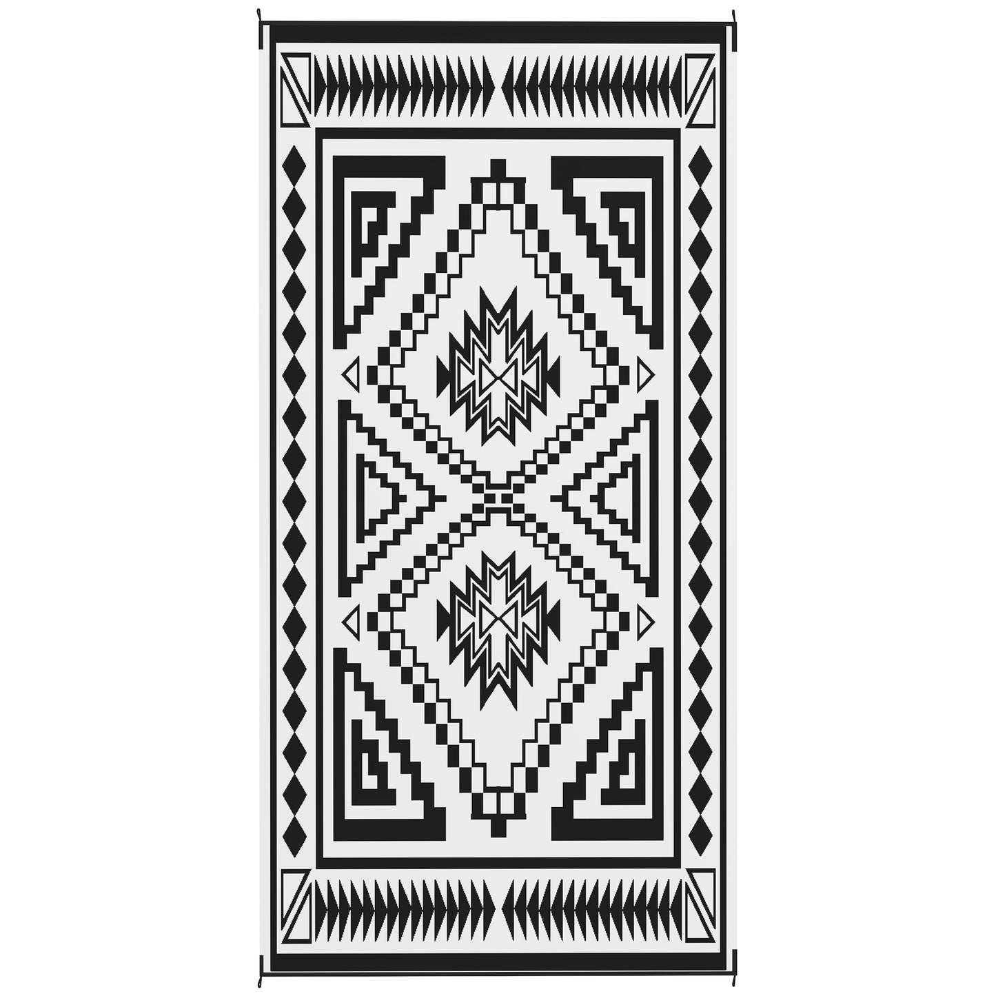 Reversible Waterproof Outdoor Rug - Black & White Patchwork, 9x18