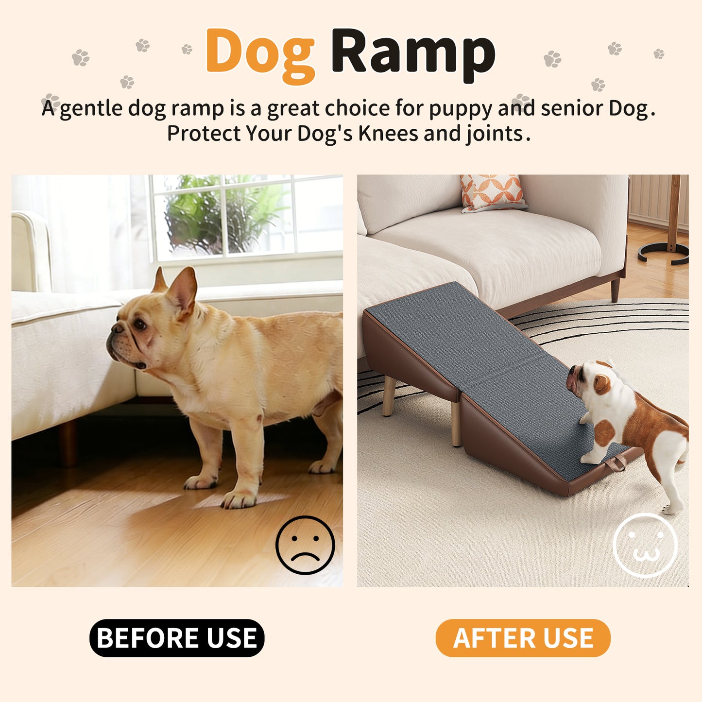 Foldable Dog Stairs for Small Dogs and Cats - Wooden Pet Ramp for Couch & Bed, Brown